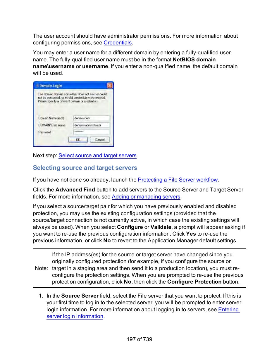 Selecting source and target servers, Select source and target servers | HP Storage Mirroring Software User Manual | Page 199 / 741