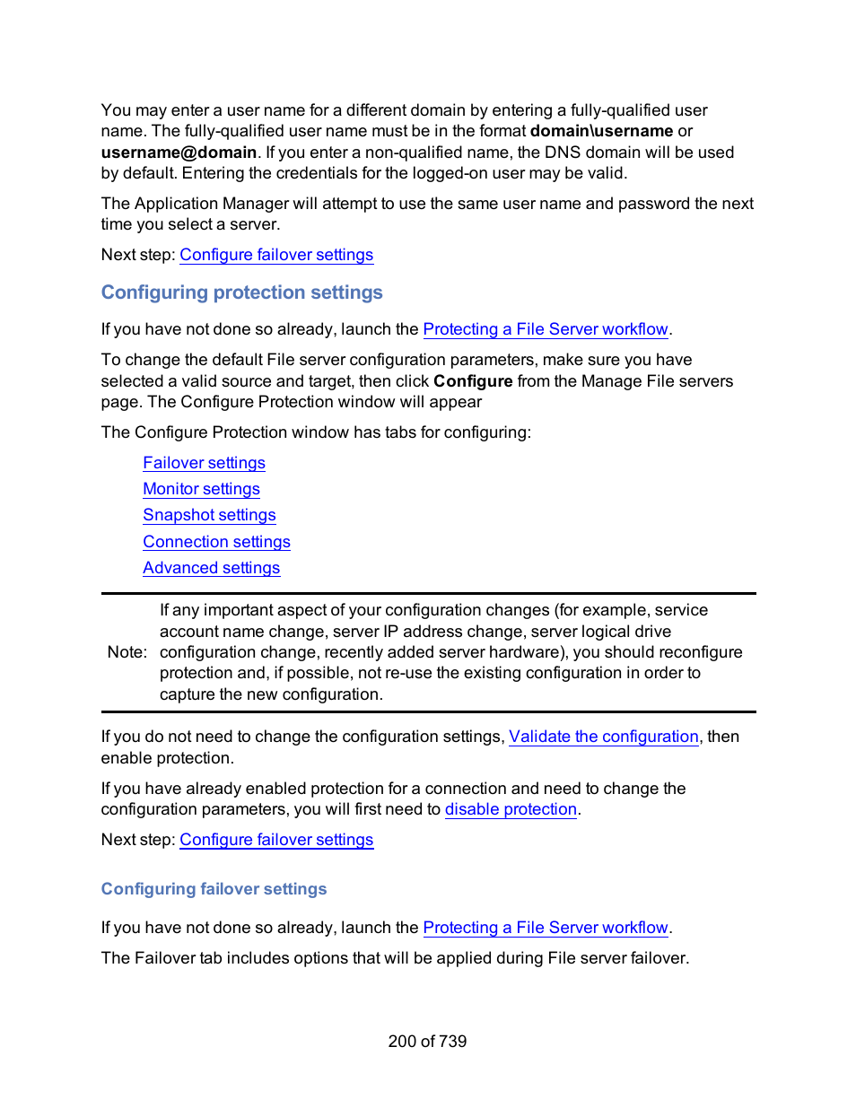 Configuring protection settings, Configuring failover settings, Configure protection settings | HP Storage Mirroring Software User Manual | Page 202 / 741