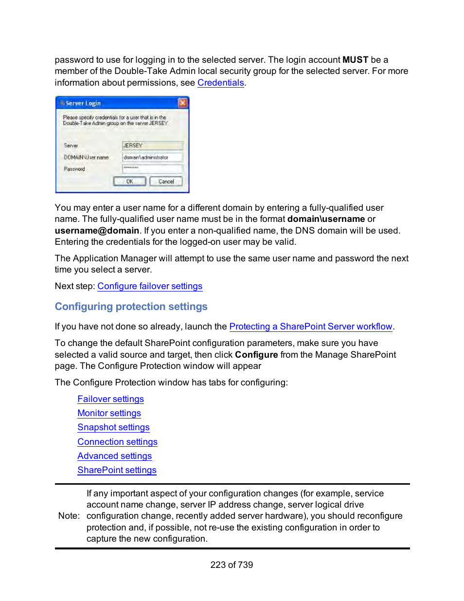 Configuring protection settings, Configure protection settings | HP Storage Mirroring Software User Manual | Page 225 / 741