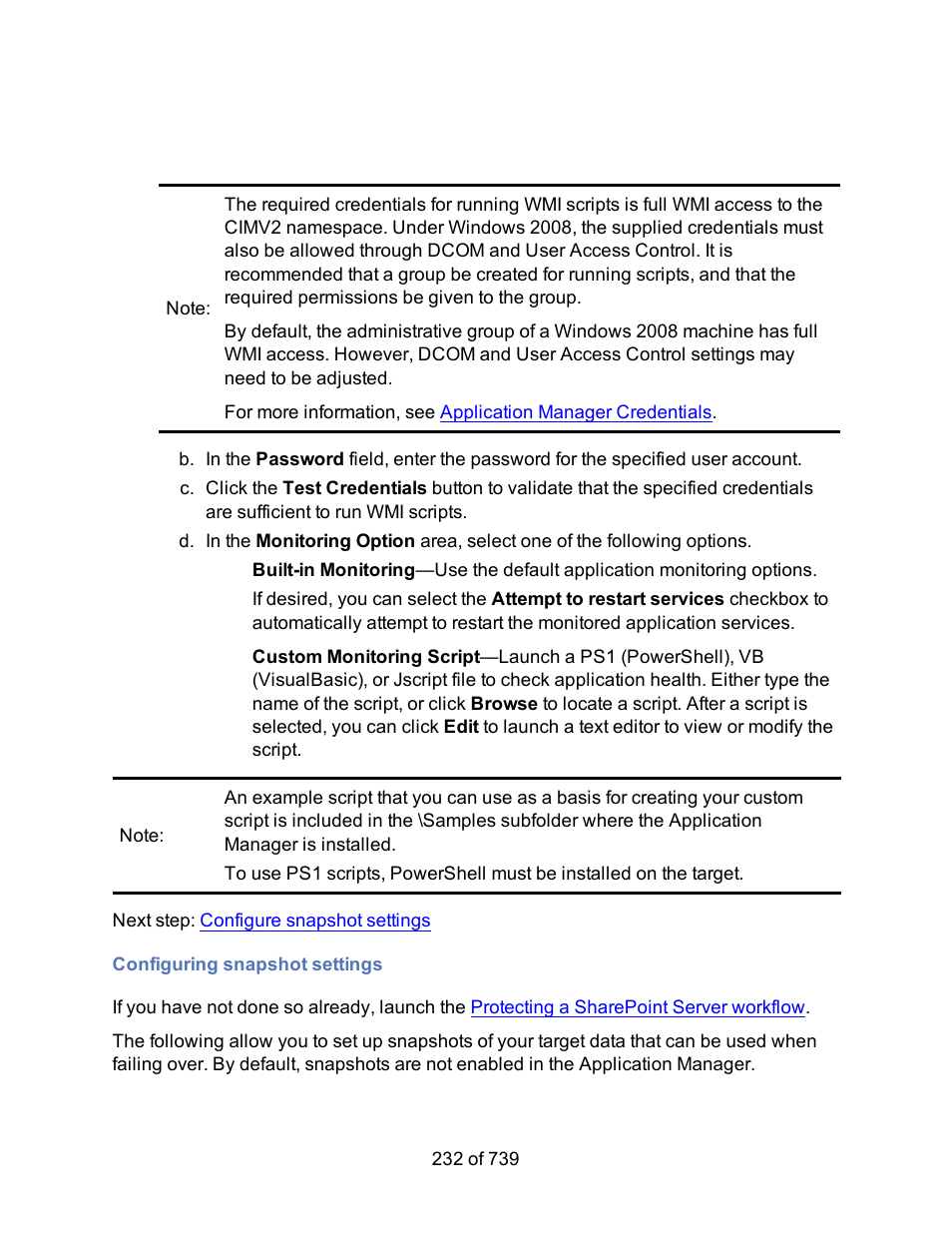 Configuring snapshot settings, Snapshot settings | HP Storage Mirroring Software User Manual | Page 234 / 741