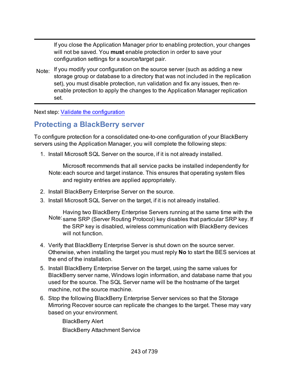Protecting a blackberry server, Protecting a, Blackberry server | HP Storage Mirroring Software User Manual | Page 245 / 741