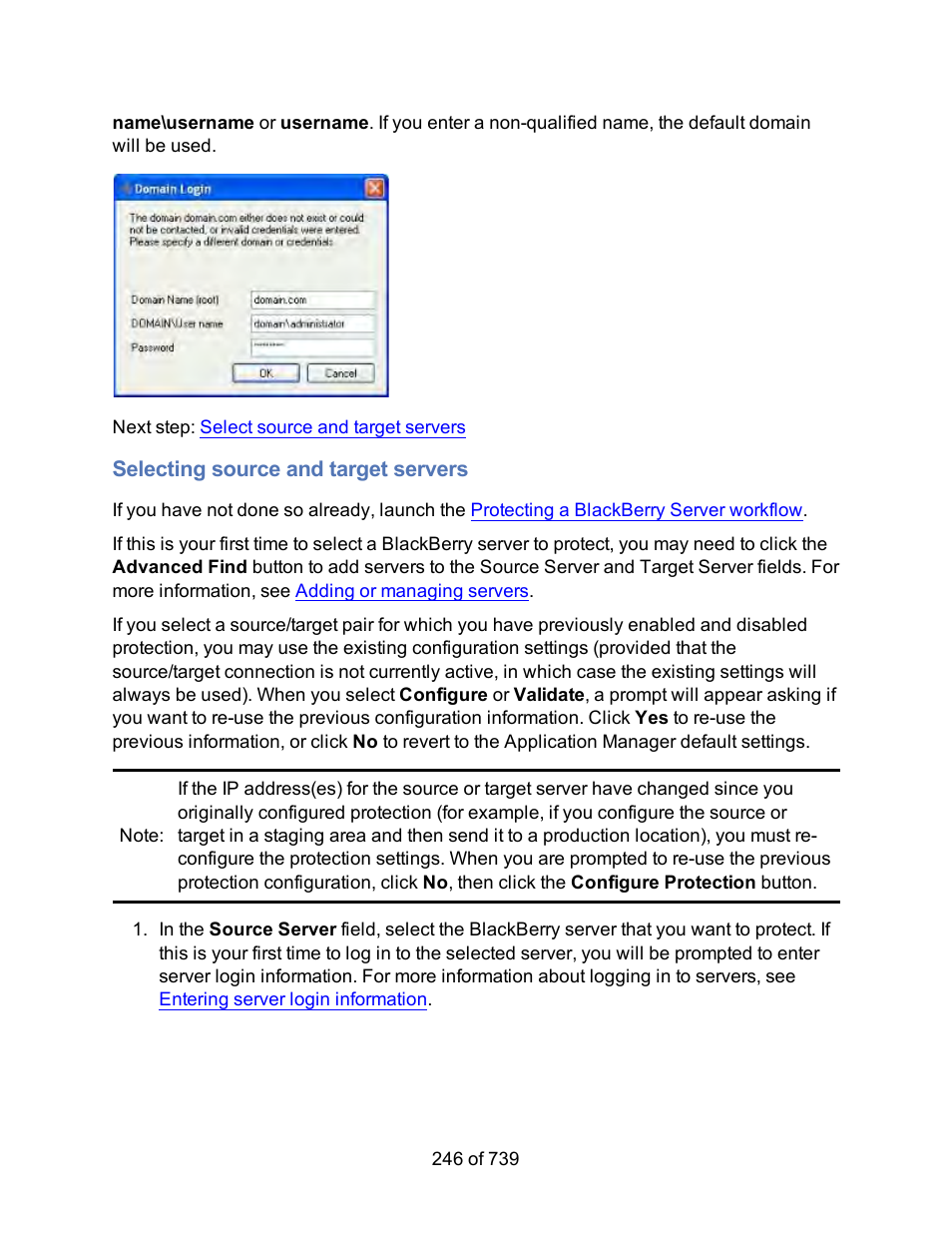 Selecting source and target servers, Select source and target servers | HP Storage Mirroring Software User Manual | Page 248 / 741