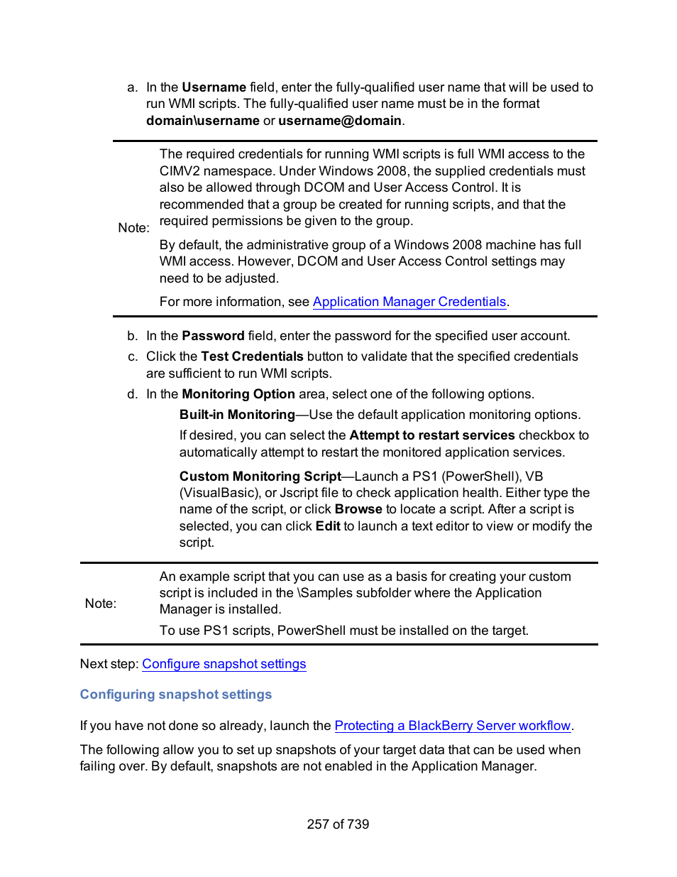 Configuring snapshot settings, Snapshot settings | HP Storage Mirroring Software User Manual | Page 259 / 741