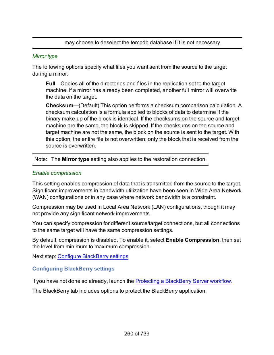 Configuring blackberry settings, Blackberry settings | HP Storage Mirroring Software User Manual | Page 262 / 741