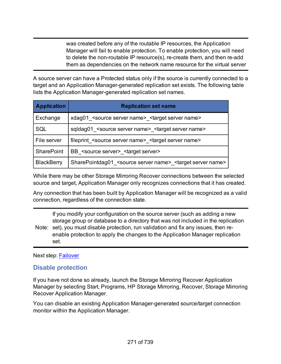 Disable protection | HP Storage Mirroring Software User Manual | Page 273 / 741