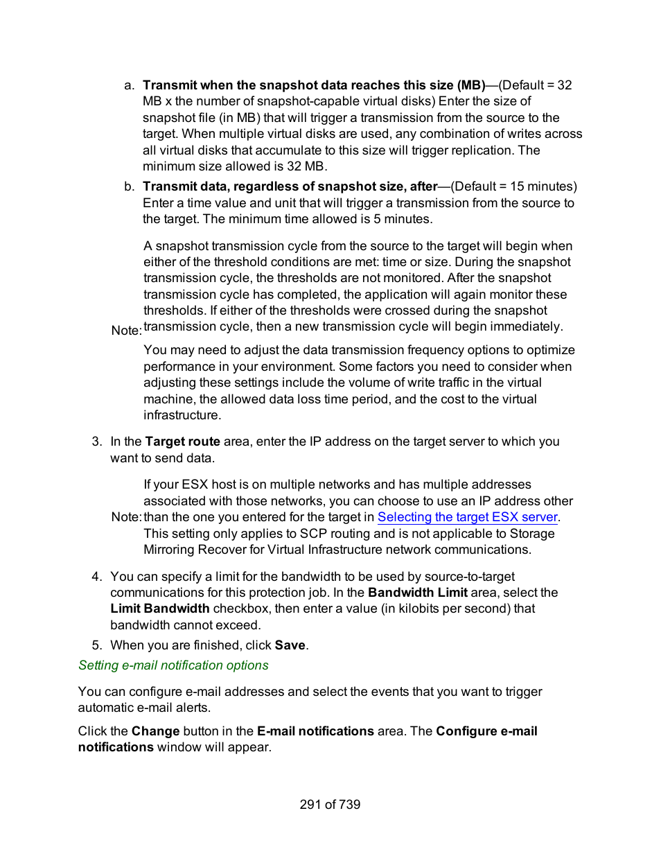 Setting e-mail notification options | HP Storage Mirroring Software User Manual | Page 293 / 741