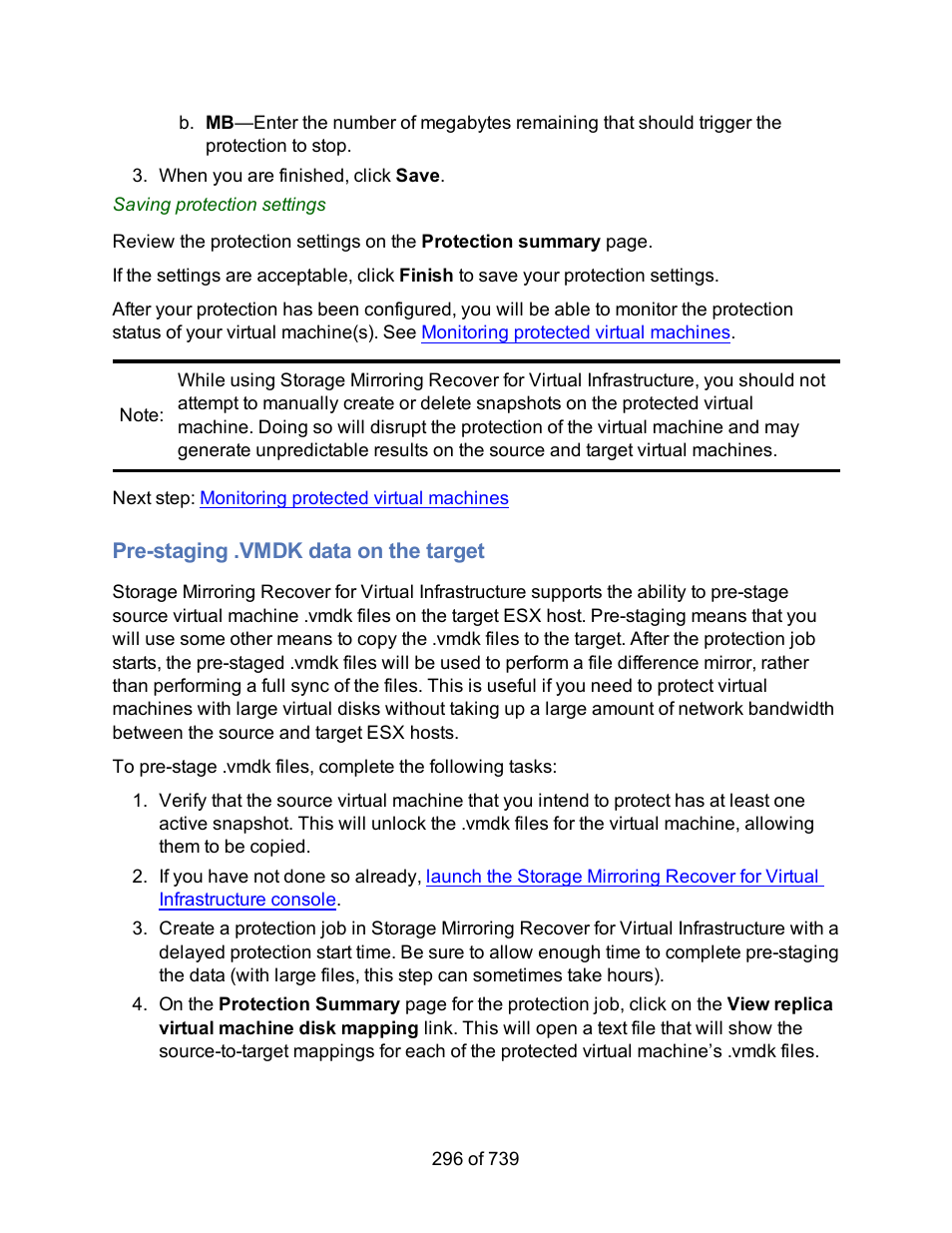 Pre-staging .vmdk data on the target | HP Storage Mirroring Software User Manual | Page 298 / 741