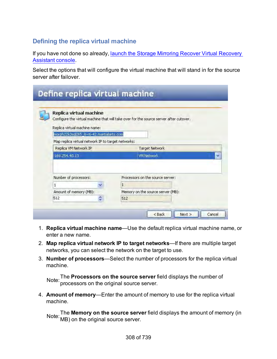 Defining the replica virtual machine | HP Storage Mirroring Software User Manual | Page 310 / 741