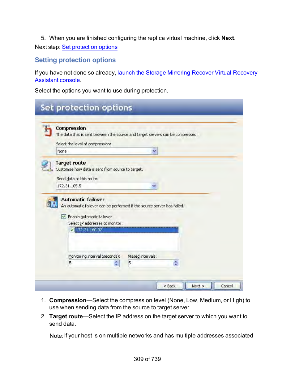 Setting protection options | HP Storage Mirroring Software User Manual | Page 311 / 741