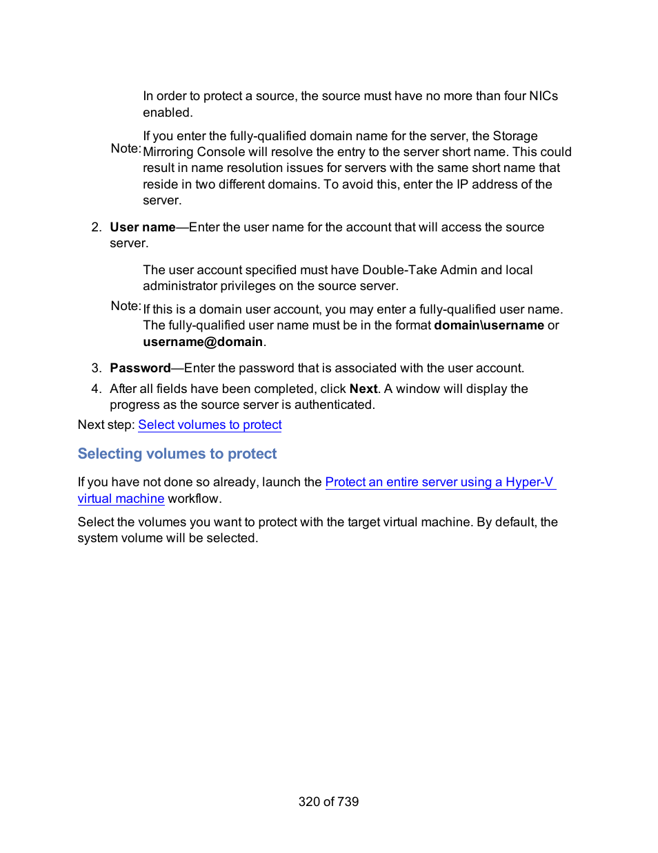 Selecting volumes to protect | HP Storage Mirroring Software User Manual | Page 322 / 741