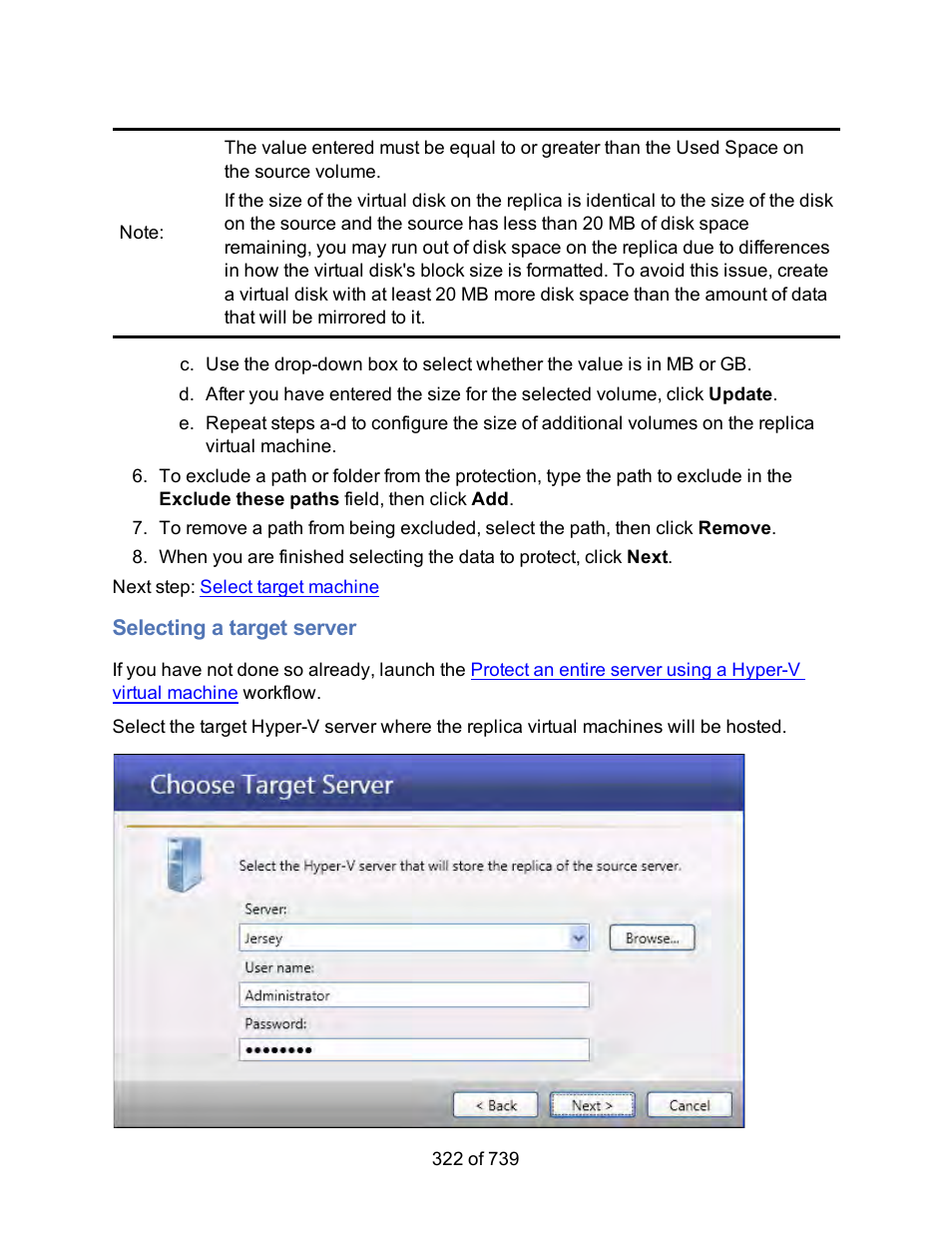 Selecting a target server | HP Storage Mirroring Software User Manual | Page 324 / 741