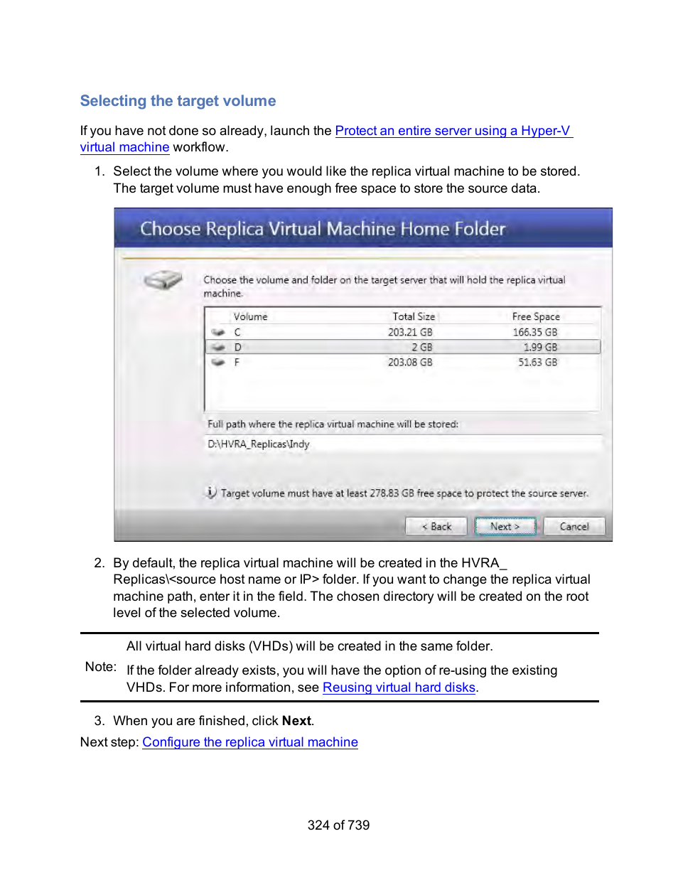 Selecting the target volume | HP Storage Mirroring Software User Manual | Page 326 / 741