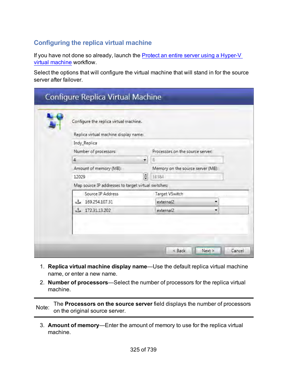 Configuring the replica virtual machine, Configure the replica virtual machine | HP Storage Mirroring Software User Manual | Page 327 / 741