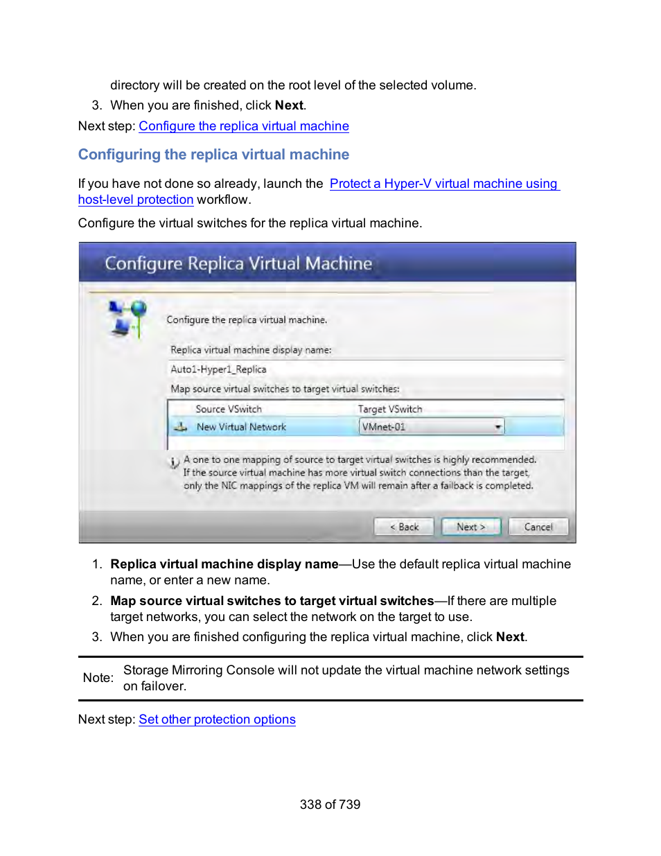 Configuring the replica virtual machine | HP Storage Mirroring Software User Manual | Page 340 / 741