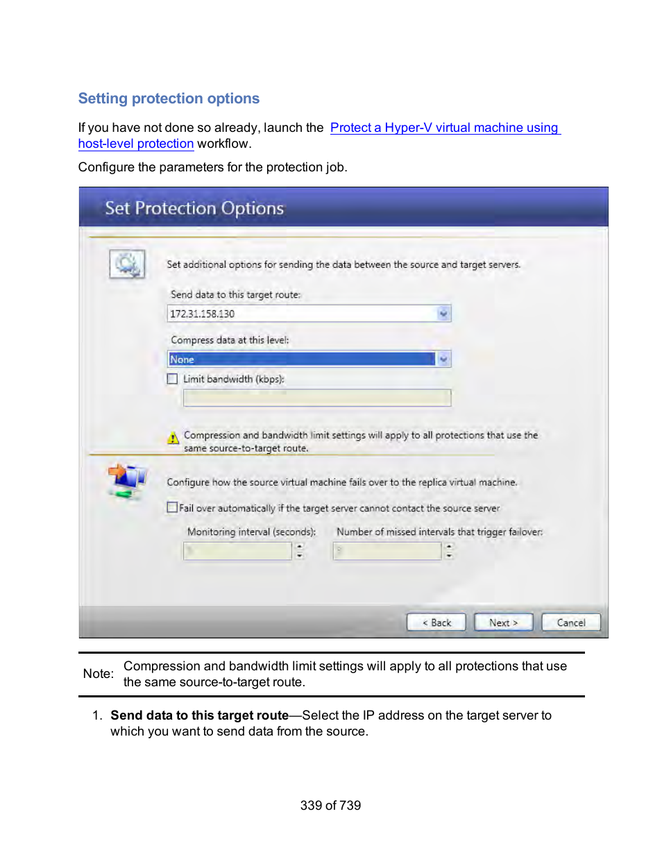 Setting protection options, Set other protection options | HP Storage Mirroring Software User Manual | Page 341 / 741