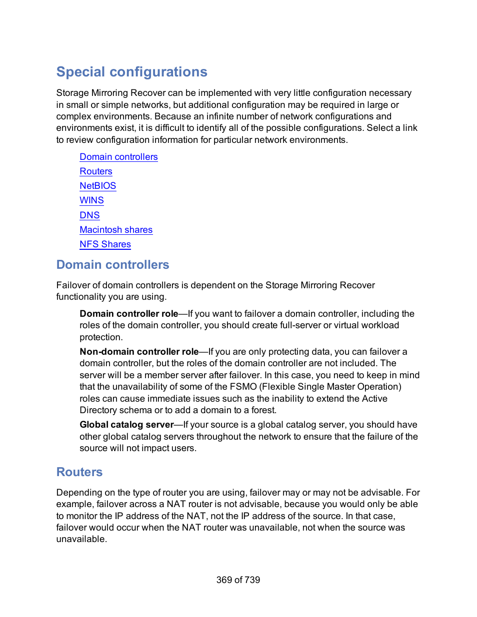 Special configurations, Domain controllers, Routers | HP Storage Mirroring Software User Manual | Page 371 / 741