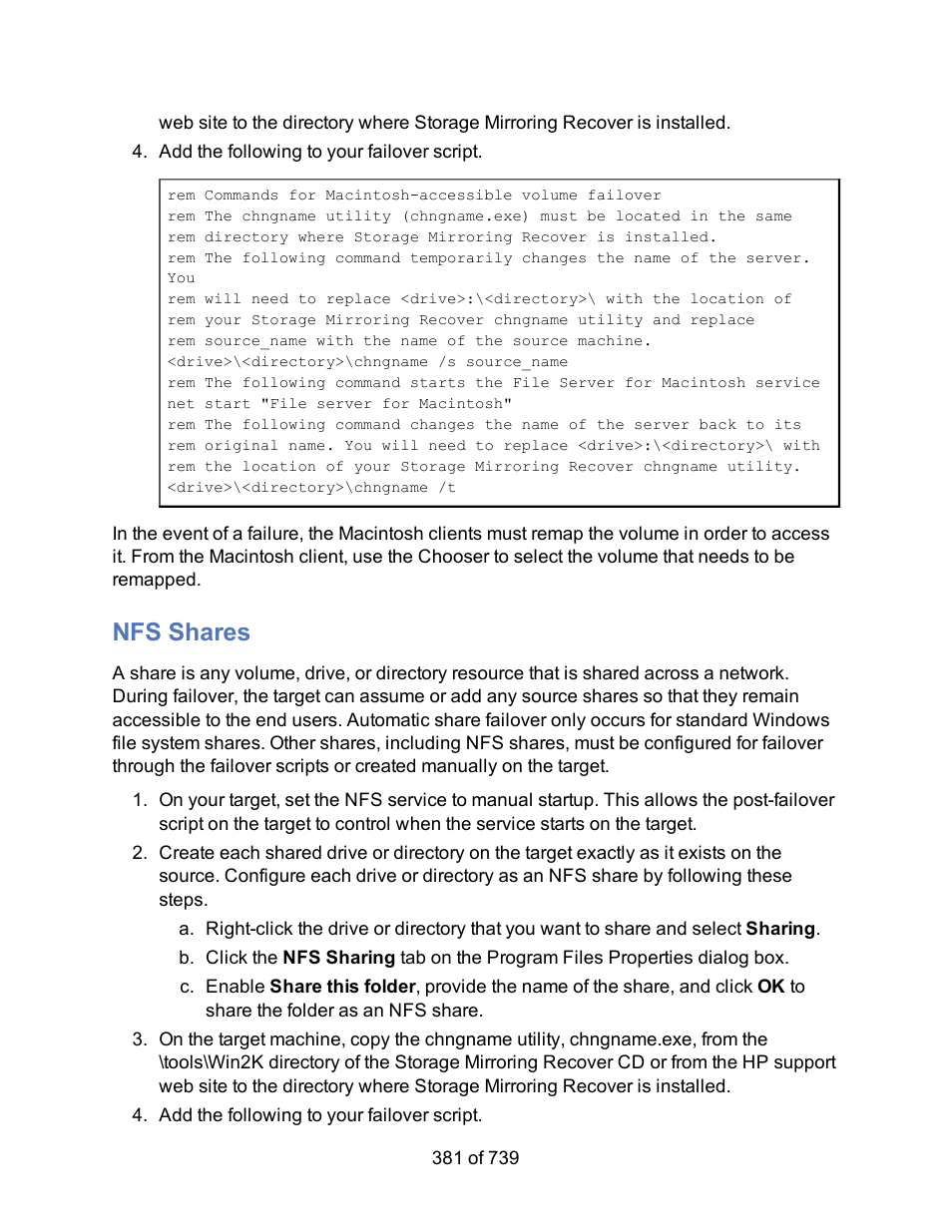 Nfs shares | HP Storage Mirroring Software User Manual | Page 383 / 741