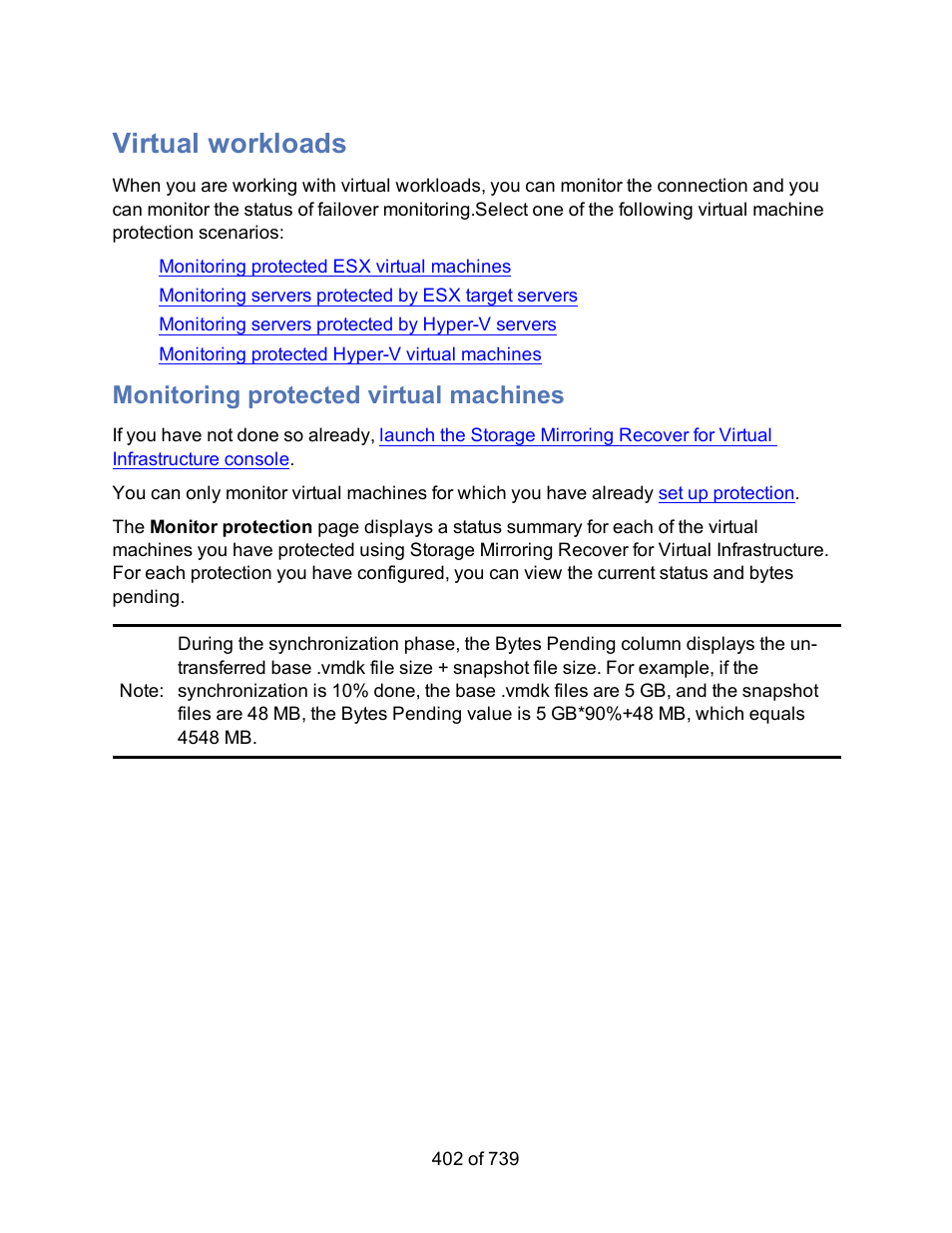Virtual workloads, Monitoring protected virtual machines, Monitor the protection | HP Storage Mirroring Software User Manual | Page 404 / 741