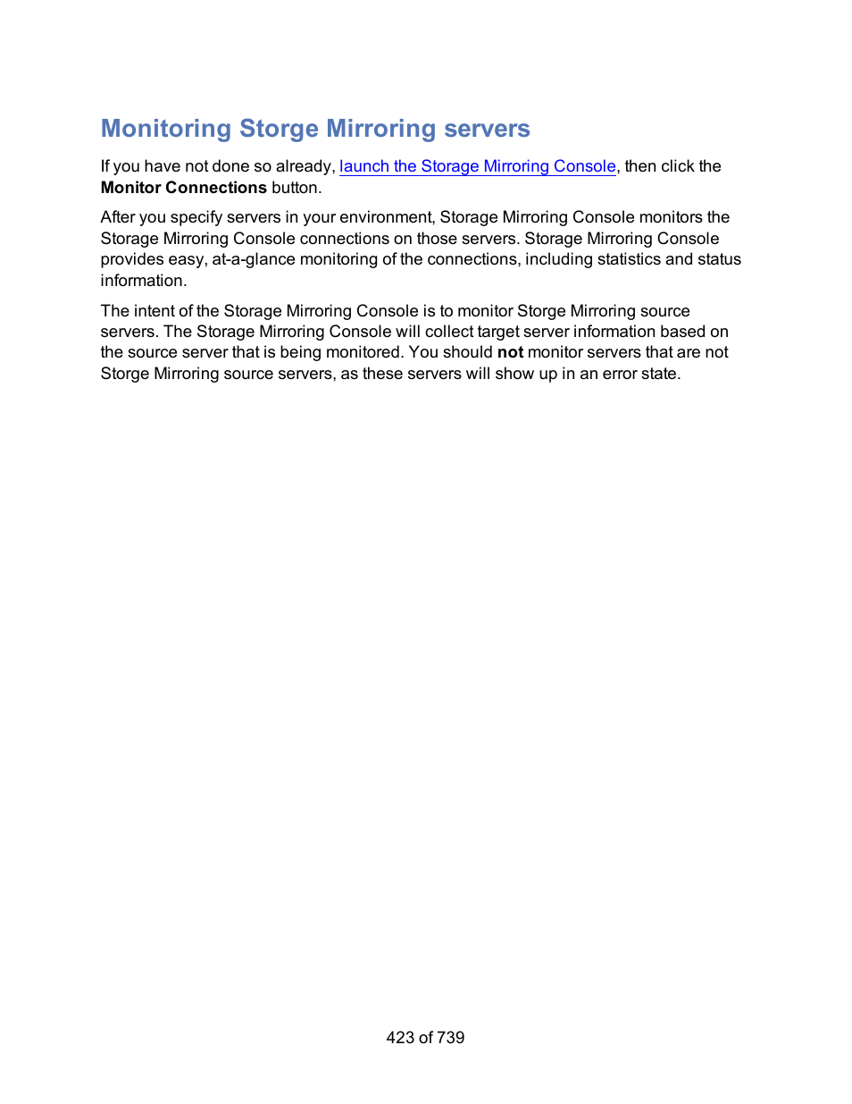 Monitoring storge mirroring servers | HP Storage Mirroring Software User Manual | Page 425 / 741