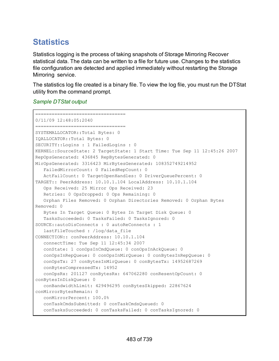 Statistics | HP Storage Mirroring Software User Manual | Page 485 / 741