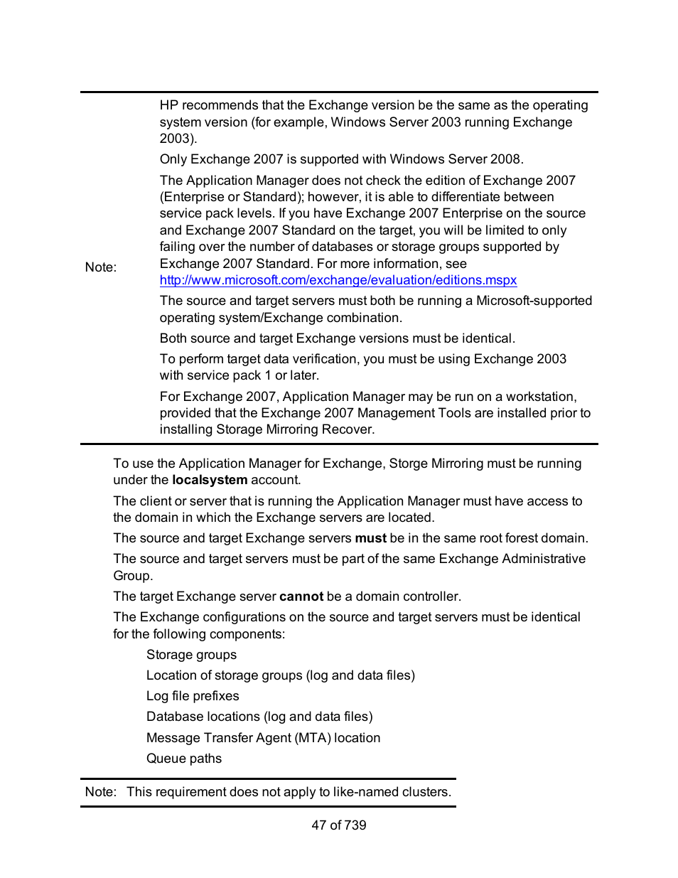 Storage groups, Location of storage groups (log and data files), Log file prefixes | Database locations (log and data files), Message transfer agent (mta) location | HP Storage Mirroring Software User Manual | Page 49 / 741