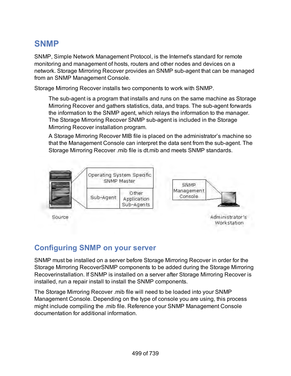 Snmp, Configuring snmp on your server | HP Storage Mirroring Software User Manual | Page 501 / 741