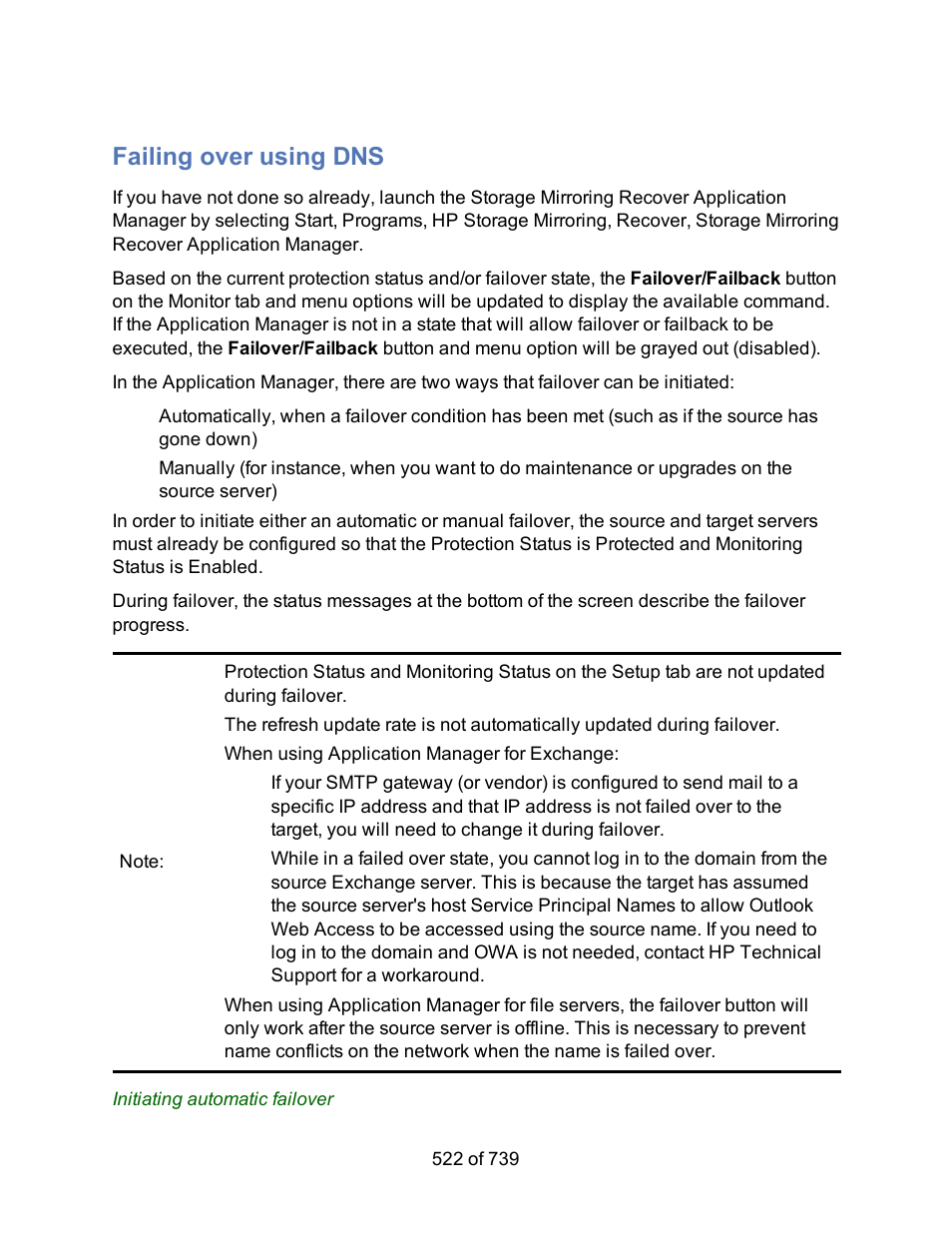 Failing over using dns | HP Storage Mirroring Software User Manual | Page 524 / 741