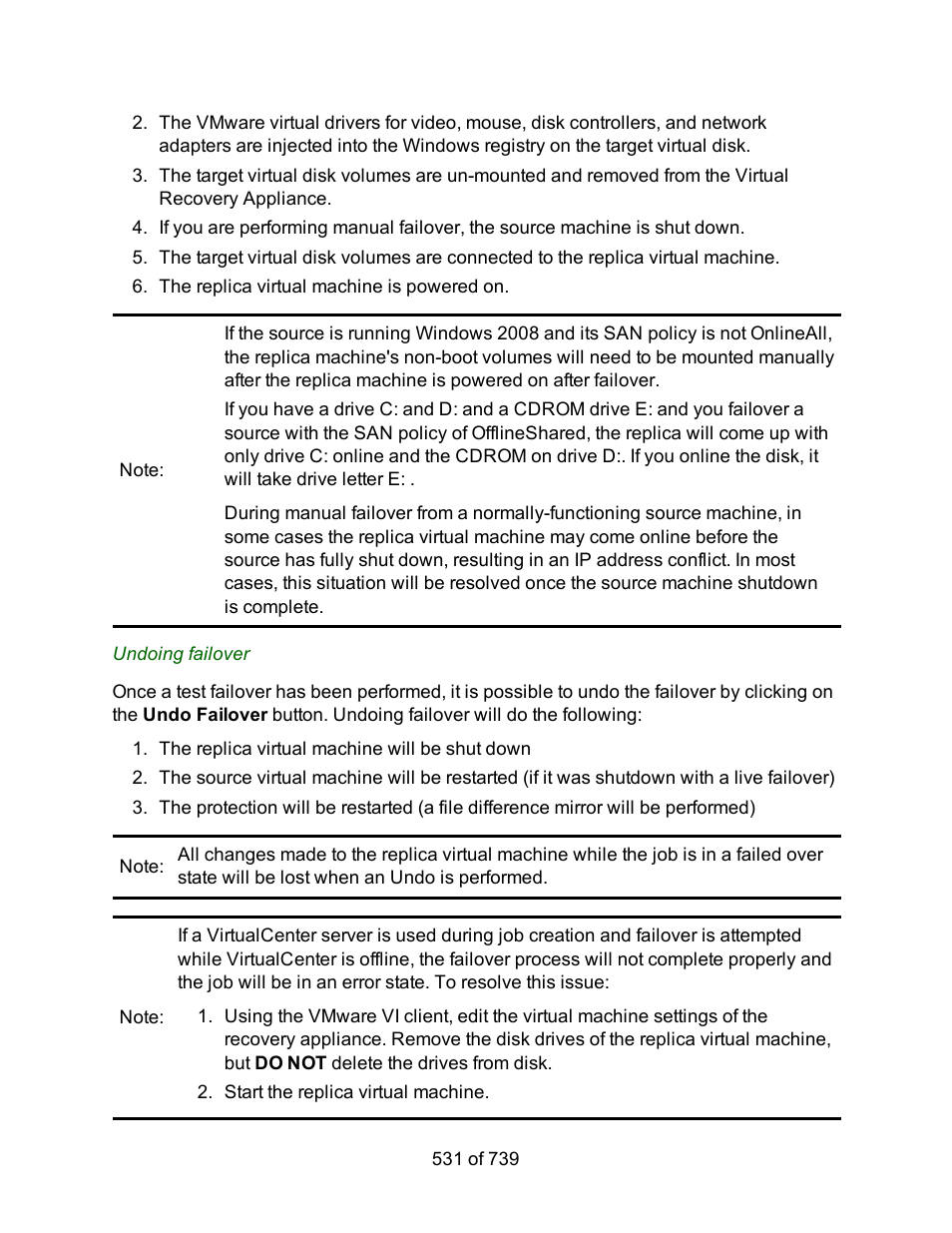 Undo failover | HP Storage Mirroring Software User Manual | Page 533 / 741