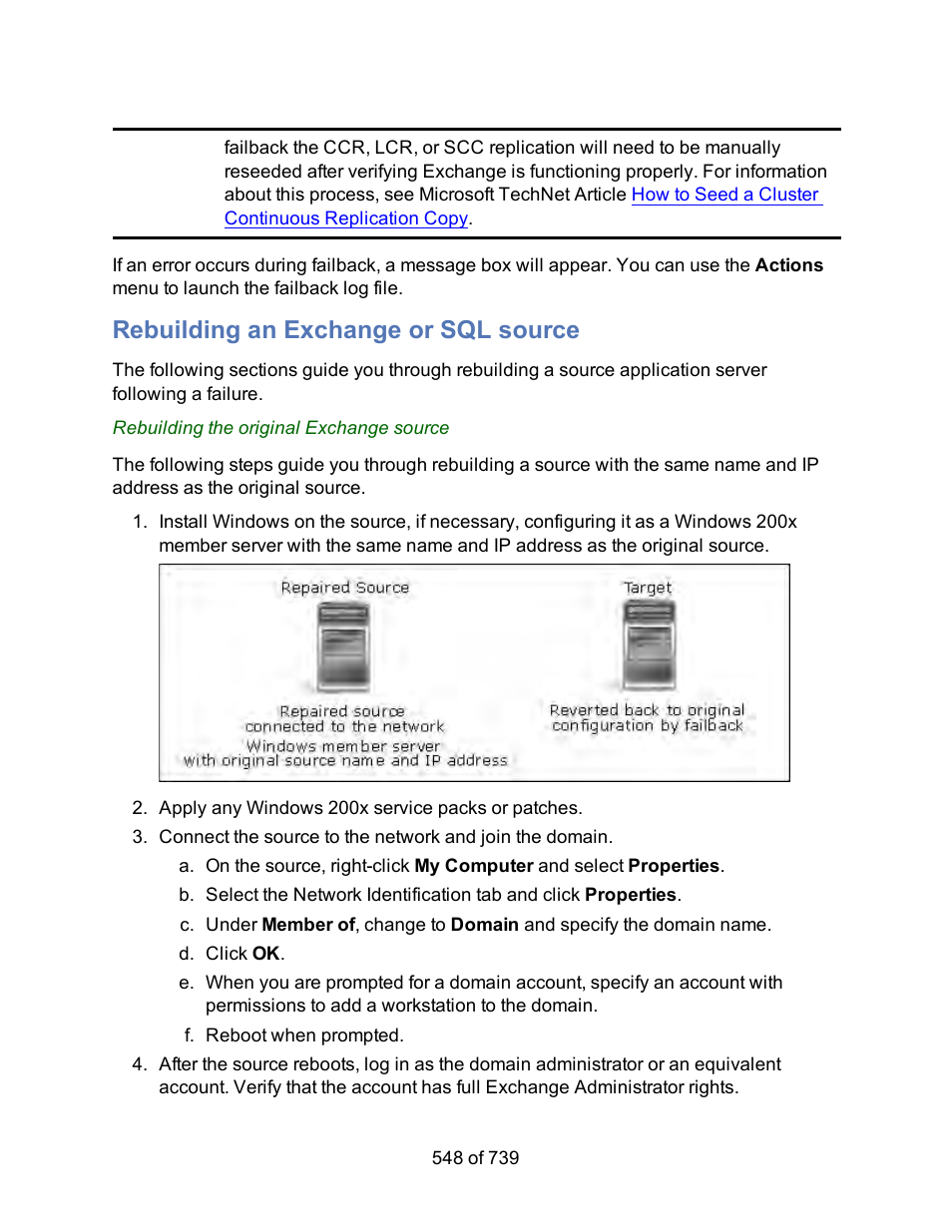 Rebuilding an exchange or sql source, Rebuilding an exchange or sql source server | HP Storage Mirroring Software User Manual | Page 550 / 741