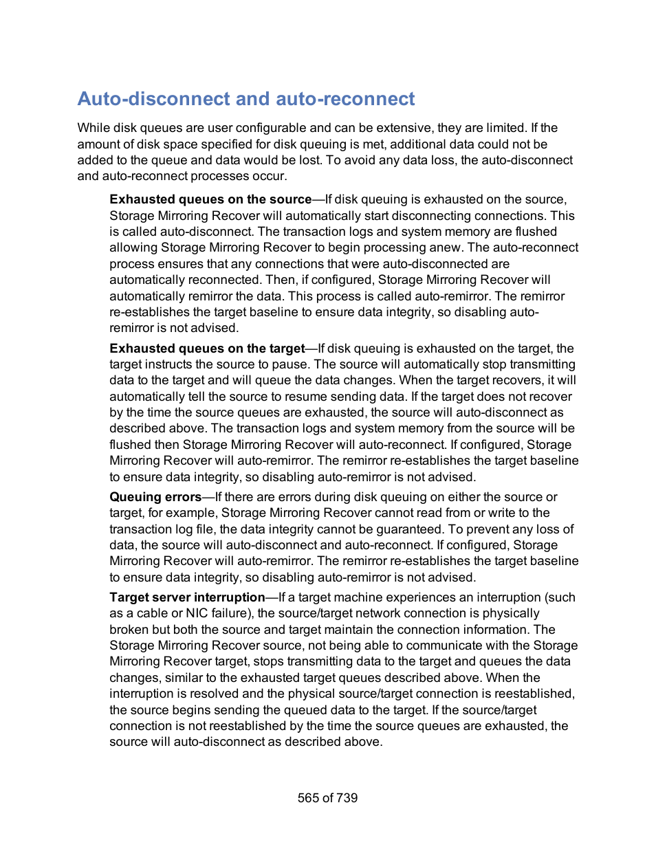 Auto-disconnect and auto-reconnect | HP Storage Mirroring Software User Manual | Page 567 / 741