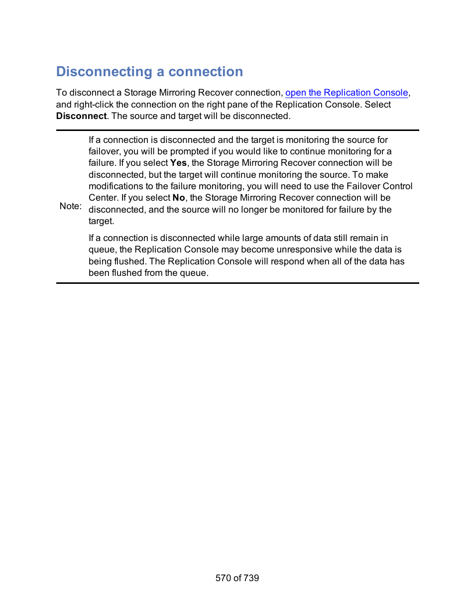 Disconnecting a connection | HP Storage Mirroring Software User Manual | Page 572 / 741