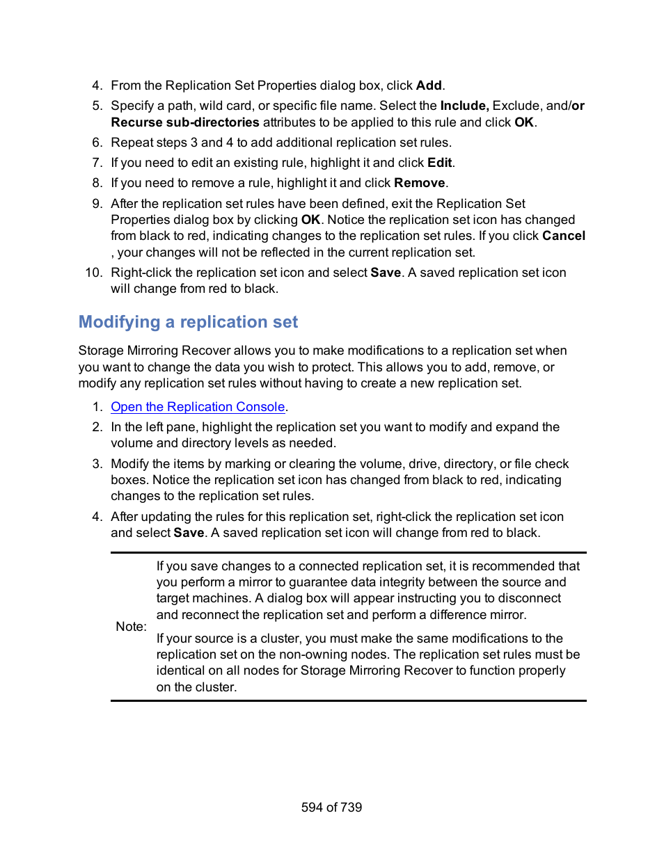 Modifying a replication set | HP Storage Mirroring Software User Manual | Page 596 / 741