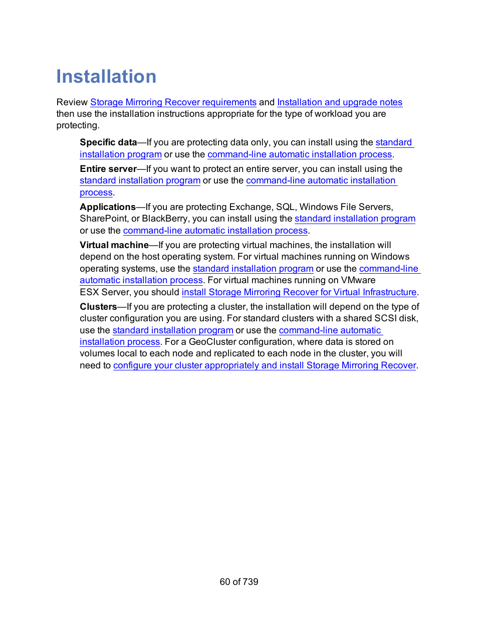 Installation | HP Storage Mirroring Software User Manual | Page 62 / 741