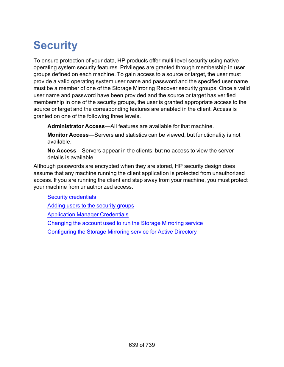 Security | HP Storage Mirroring Software User Manual | Page 641 / 741
