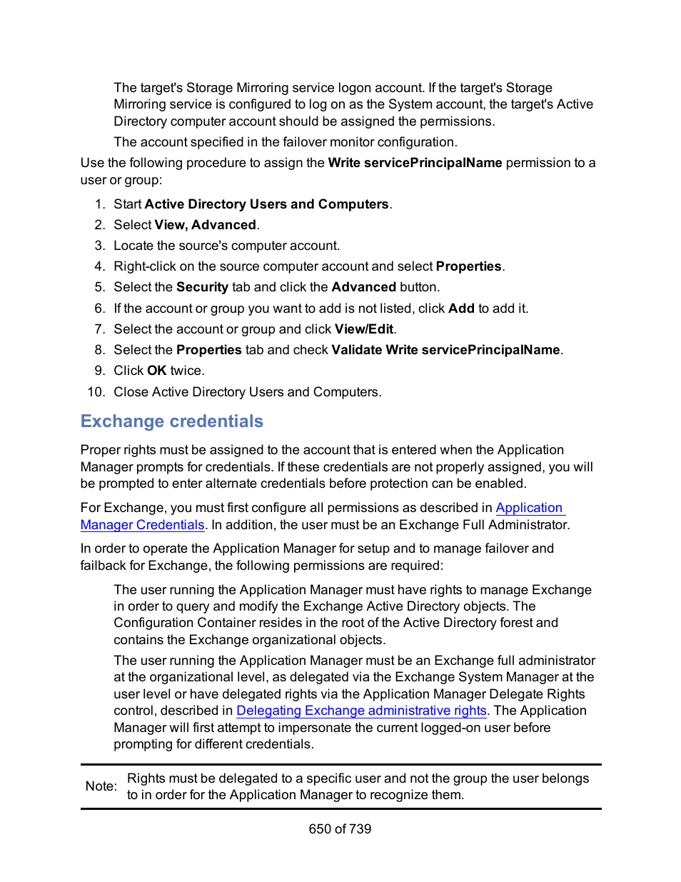 Exchange credentials | HP Storage Mirroring Software User Manual | Page 652 / 741