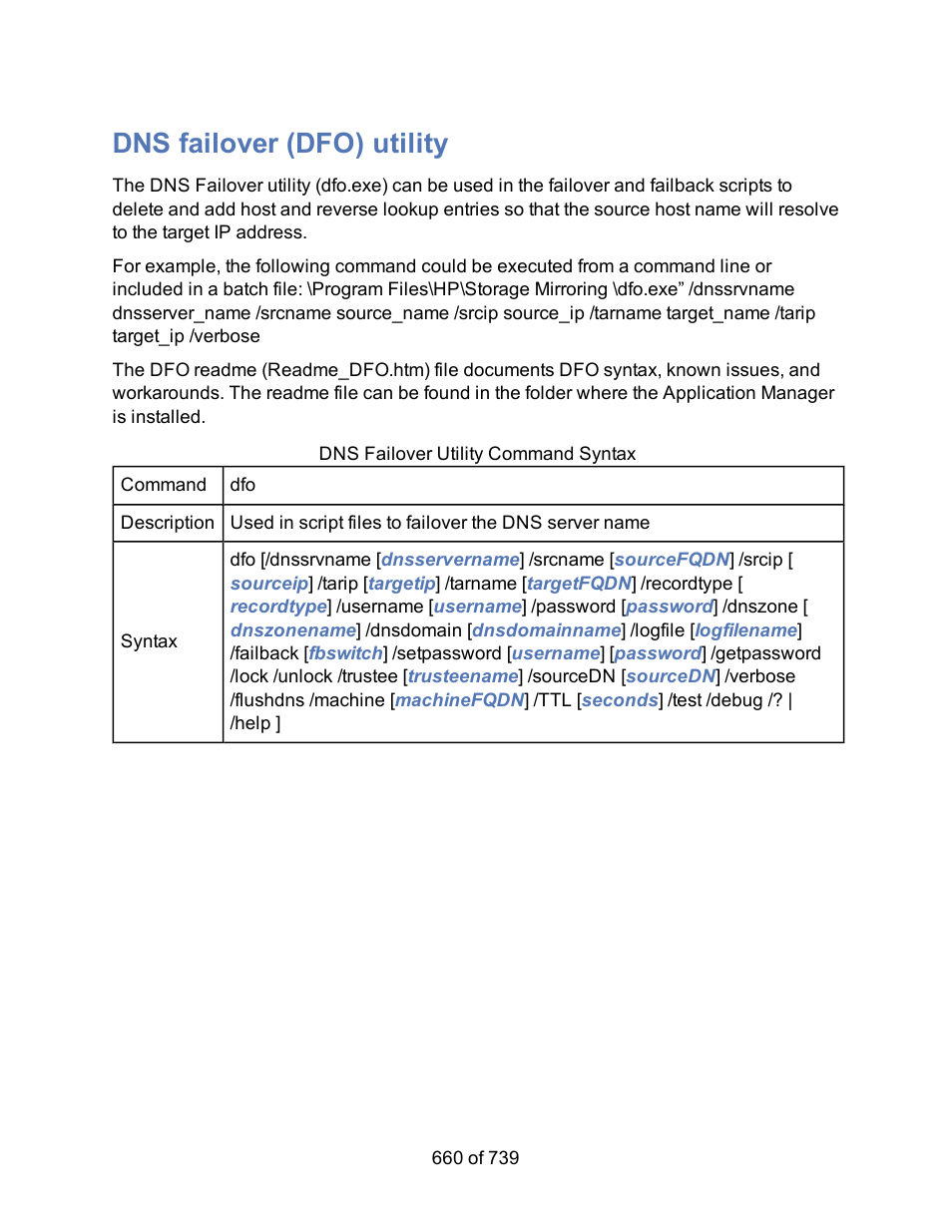 Dns failover (dfo) utility | HP Storage Mirroring Software User Manual | Page 662 / 741