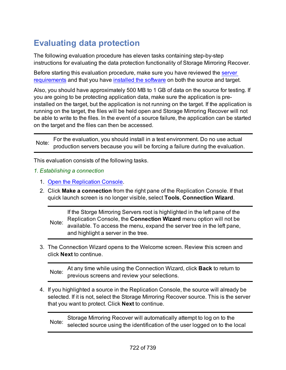 Evaluating data protection | HP Storage Mirroring Software User Manual | Page 724 / 741