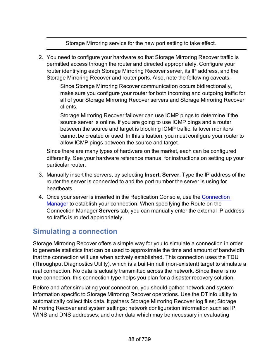 Simulating a connection, Simulating a, Connection | HP Storage Mirroring Software User Manual | Page 90 / 741