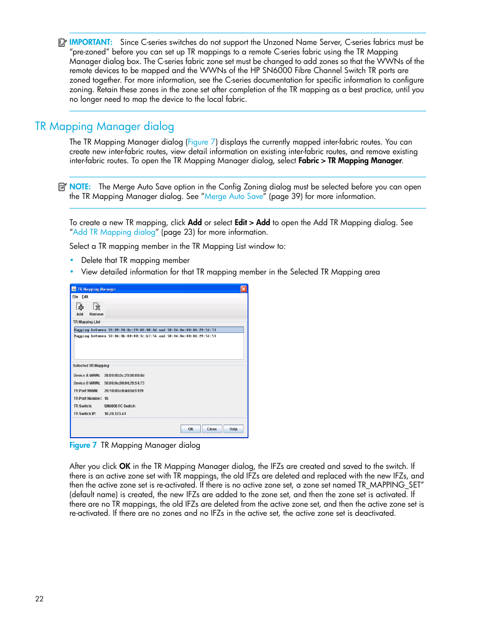 Tr mapping manager dialog, Figure 7 tr mapping manager dialog, 7 tr mapping manager dialog | HP 8.20q Fibre Channel Switch User Manual | Page 22 / 114