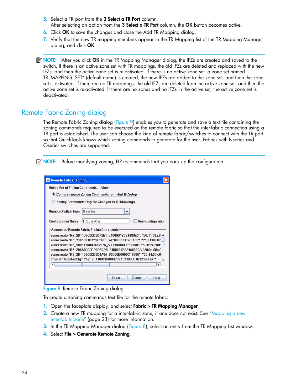 Remote fabric zoning dialog, Figure 9 remote fabric zoning dialog, 9 remote fabric zoning dialog | HP 8.20q Fibre Channel Switch User Manual | Page 24 / 114