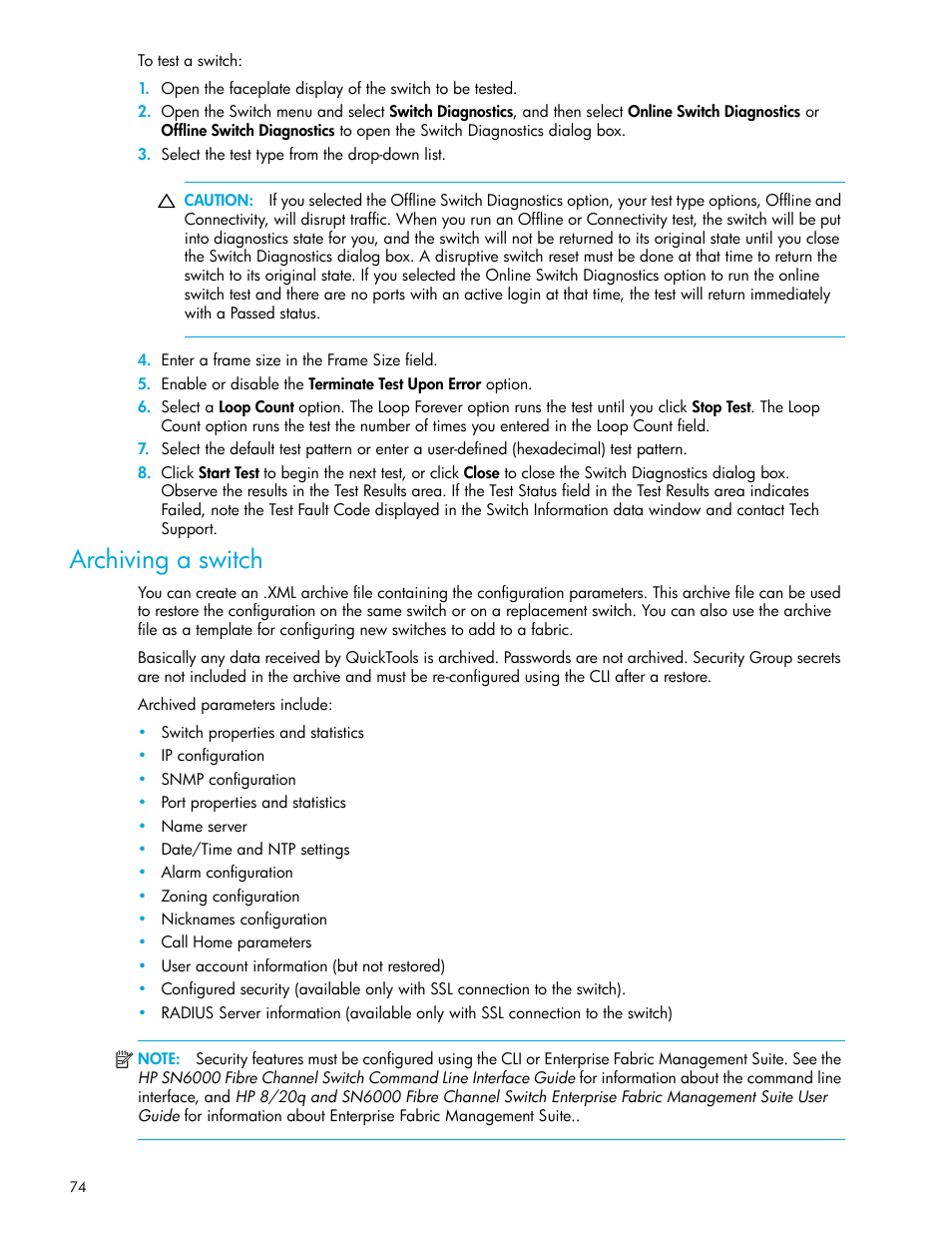 Archiving a switch | HP 8.20q Fibre Channel Switch User Manual | Page 74 / 114