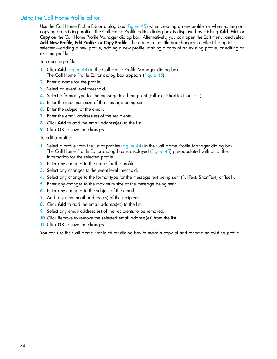 Using the call home profile editor | HP 8.20q Fibre Channel Switch User Manual | Page 84 / 114