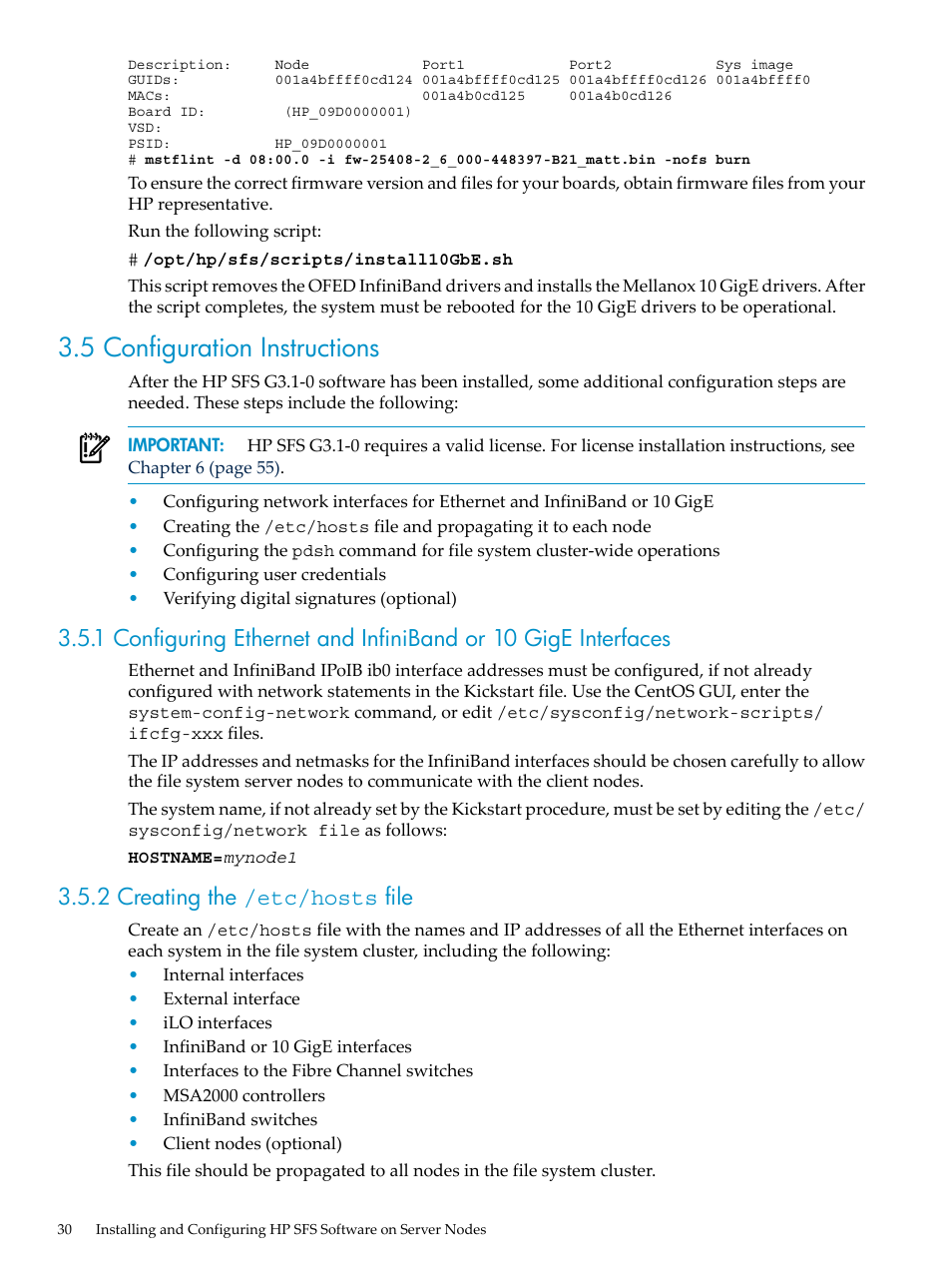 5 configuration instructions, 2 creating the /etc/​hosts file, 2 creating the /etc/hosts file | HP StorageWorks Scalable File Share User Manual | Page 30 / 70