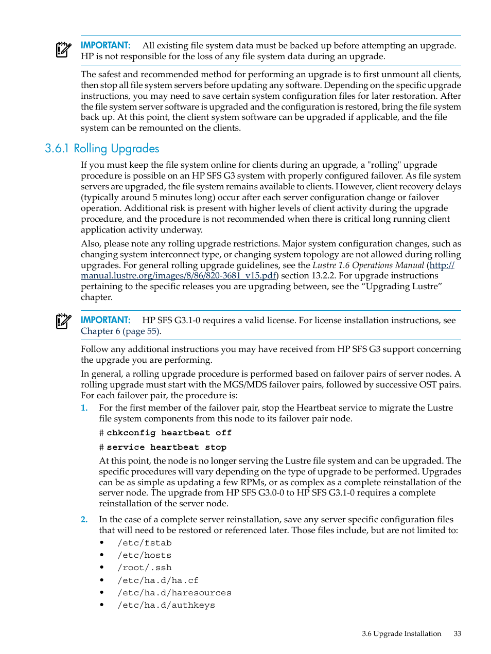 1 rolling upgrades | HP StorageWorks Scalable File Share User Manual | Page 33 / 70