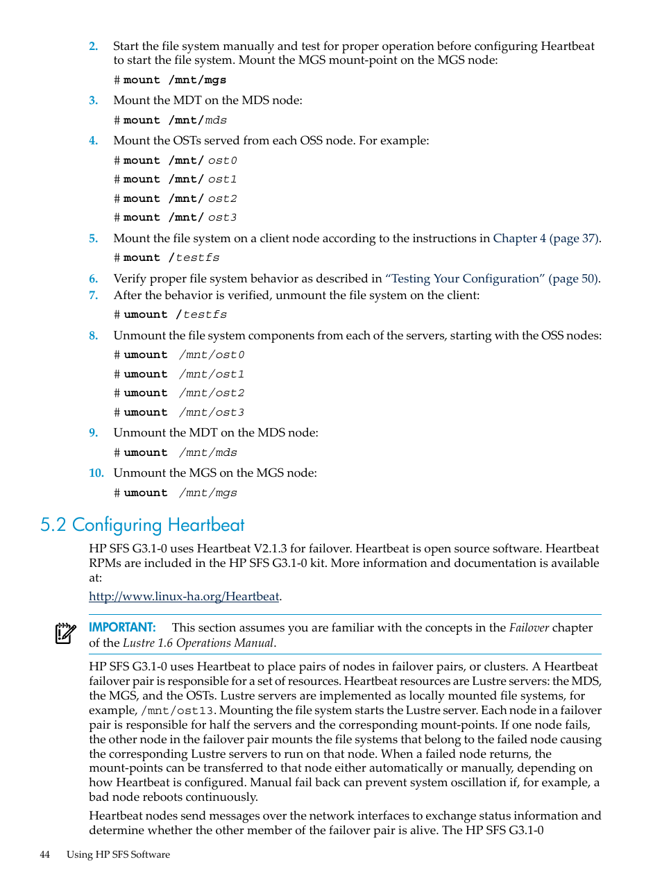 2 configuring heartbeat, Configuring heartbeat | HP StorageWorks Scalable File Share User Manual | Page 44 / 70