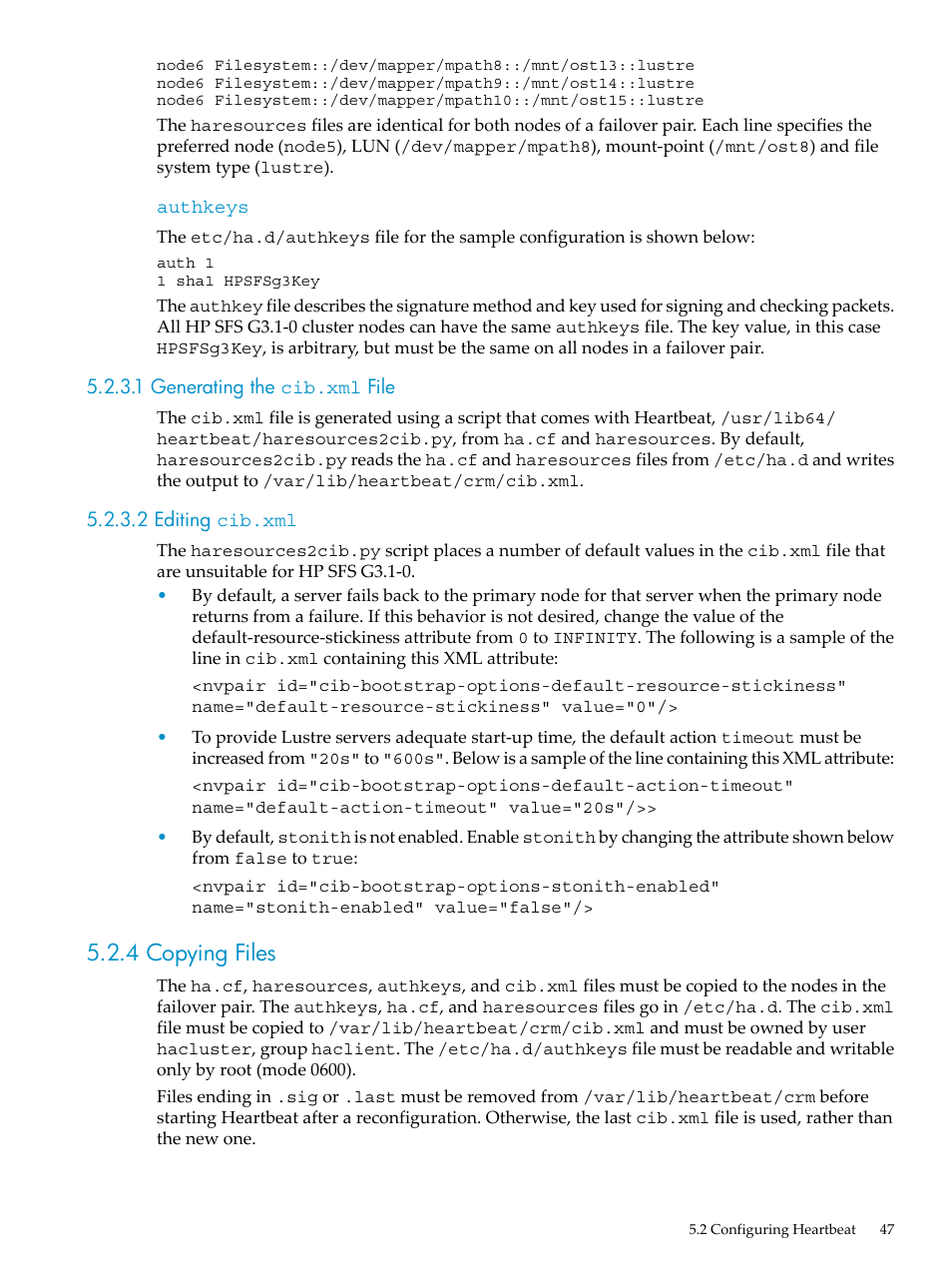 1 generating the cib.xml file, 2 editing cib.xml, 4 copying files | HP StorageWorks Scalable File Share User Manual | Page 47 / 70