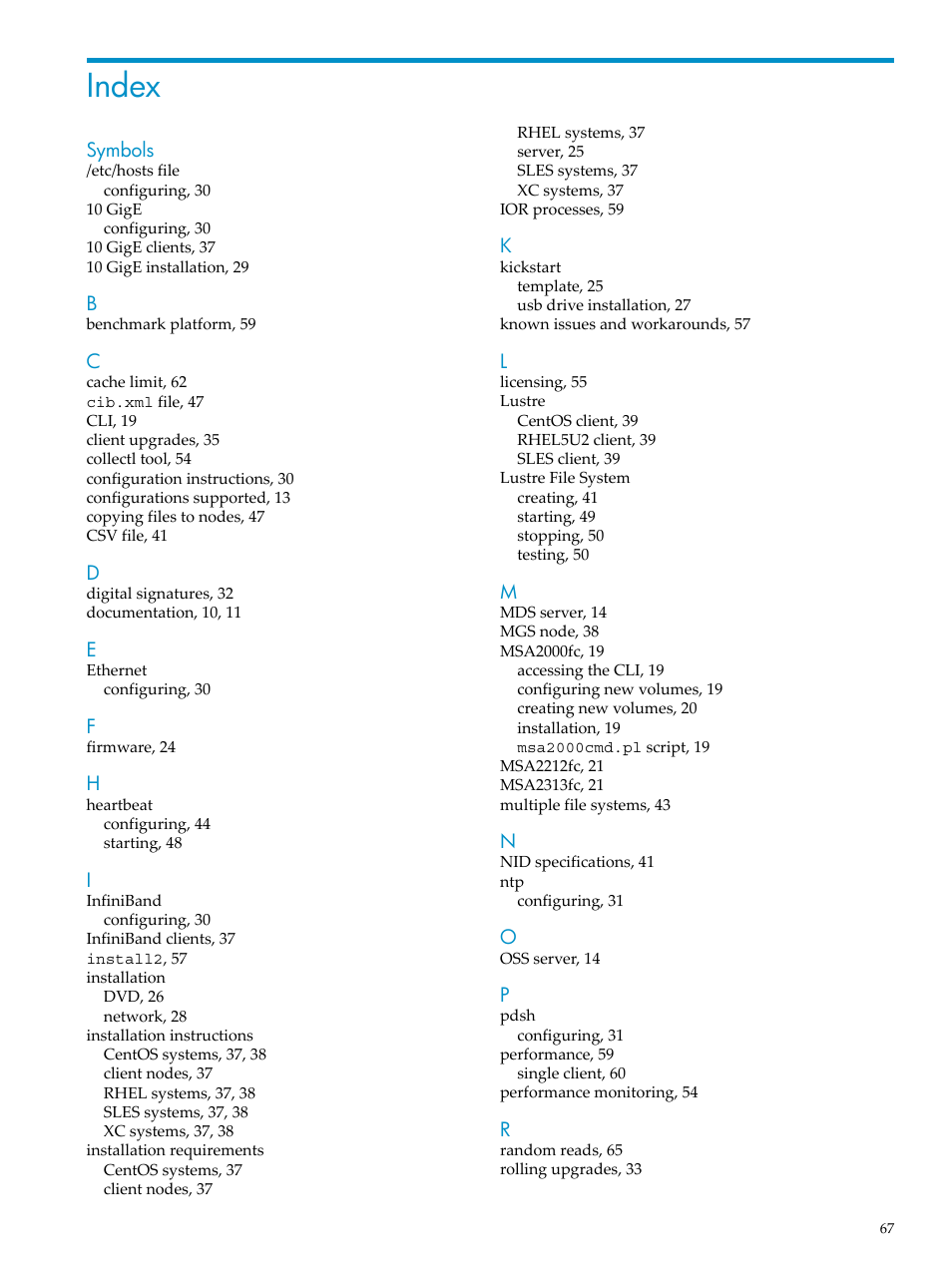 Index | HP StorageWorks Scalable File Share User Manual | Page 67 / 70