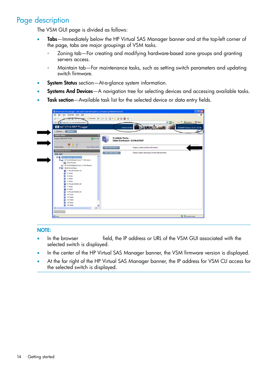Page description | HP 3Gb SAS Switch for HP BladeSystem c-Class User Manual | Page 14 / 86