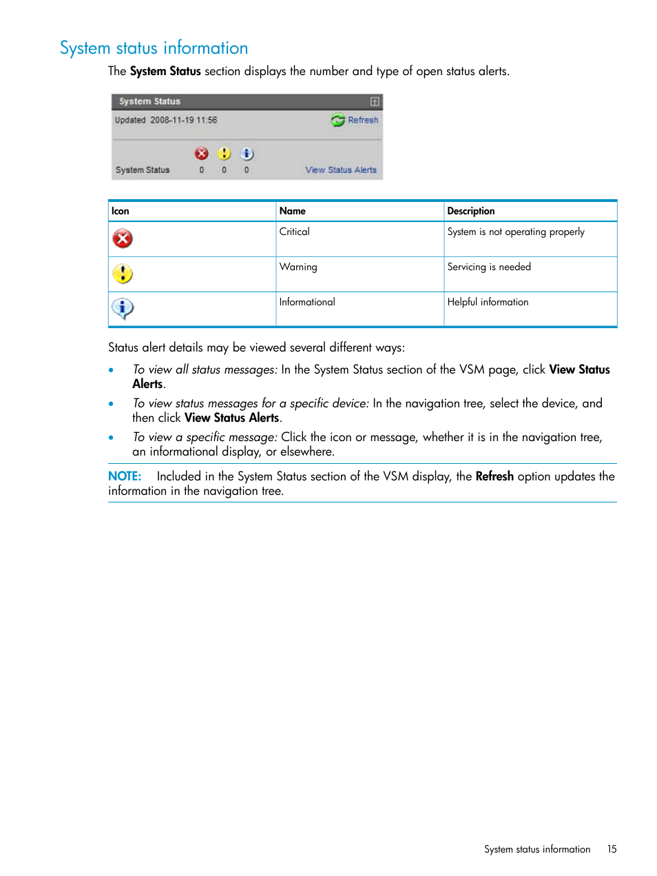 System status information | HP 3Gb SAS Switch for HP BladeSystem c-Class User Manual | Page 15 / 86