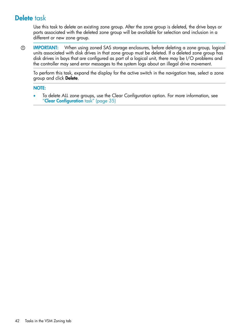 Delete task | HP 3Gb SAS Switch for HP BladeSystem c-Class User Manual | Page 42 / 86